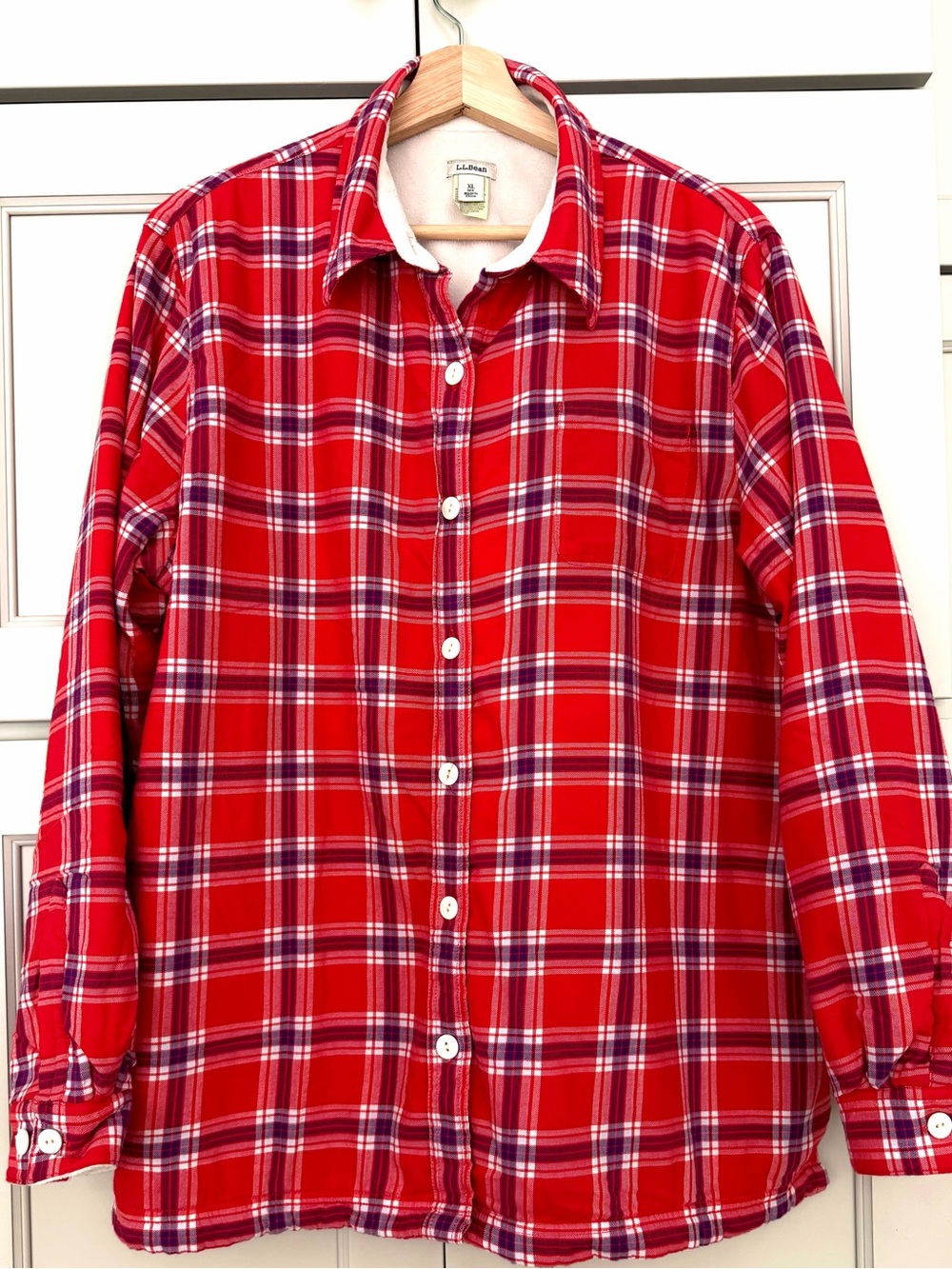 L.L. Bean Red & Purple Fleece Lined Plaid Flannel Shirt